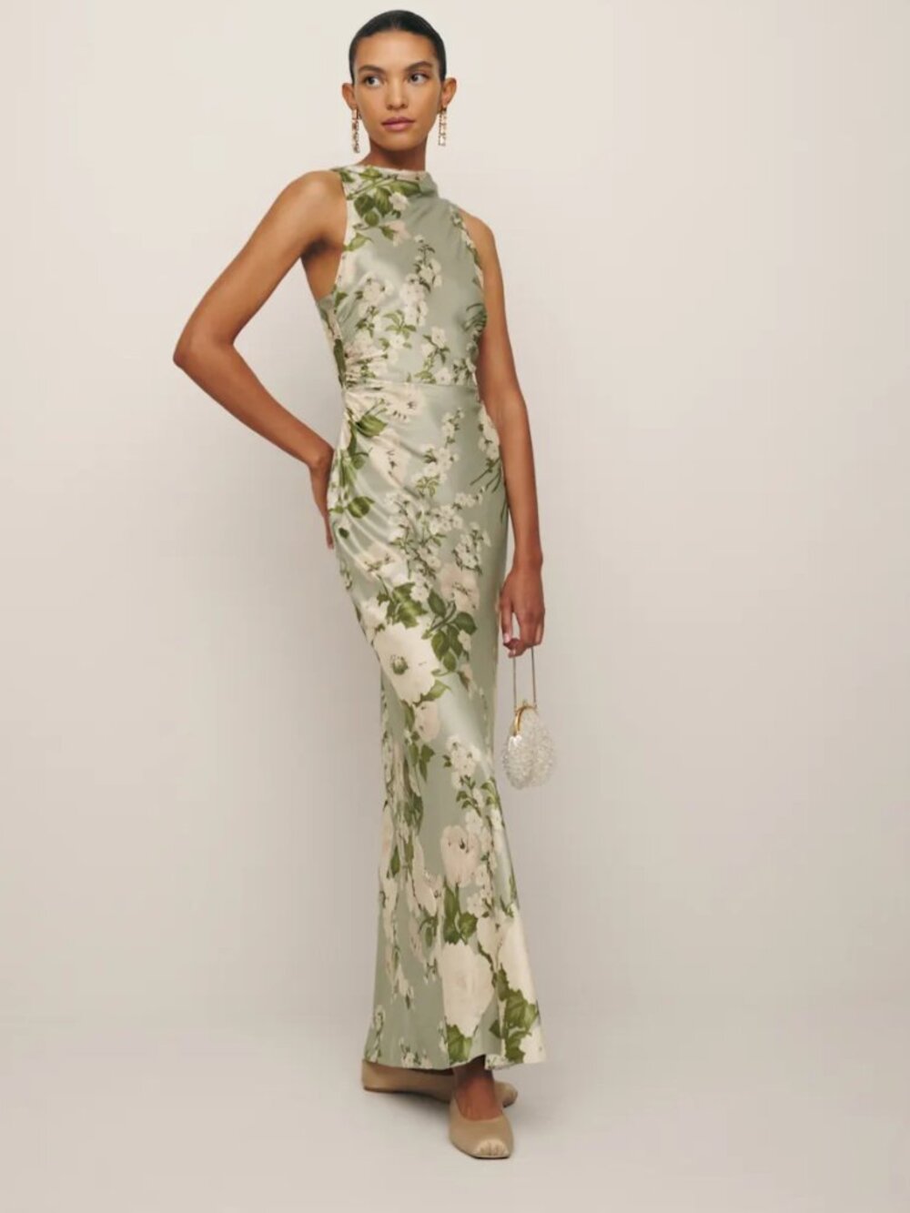 Reformation Anaiis Silk Maxi Dress Tarragon Green Floral 2